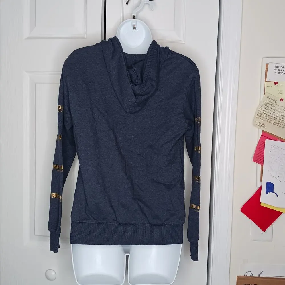True Religion Blue and Gold Buddha Logo Pullover Hoodie